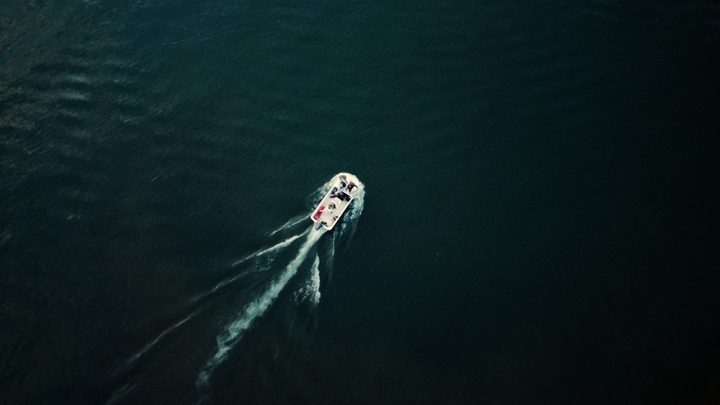 An aerial boat shot from the top-down view